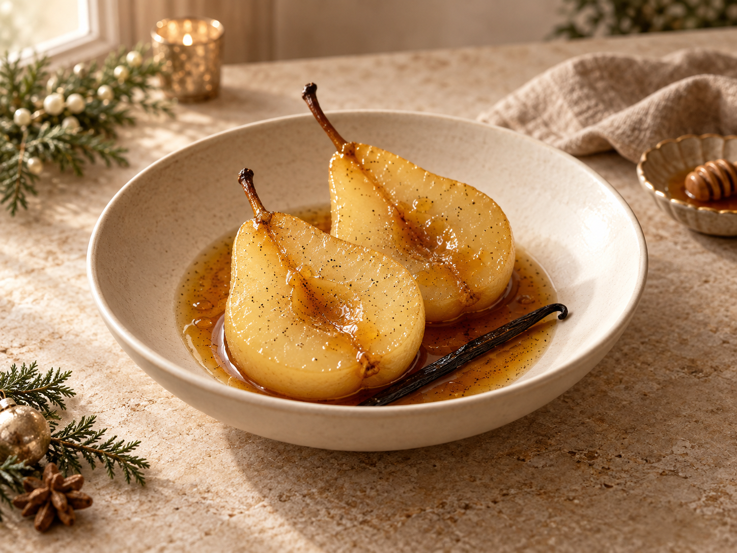 Vanilla poached pears